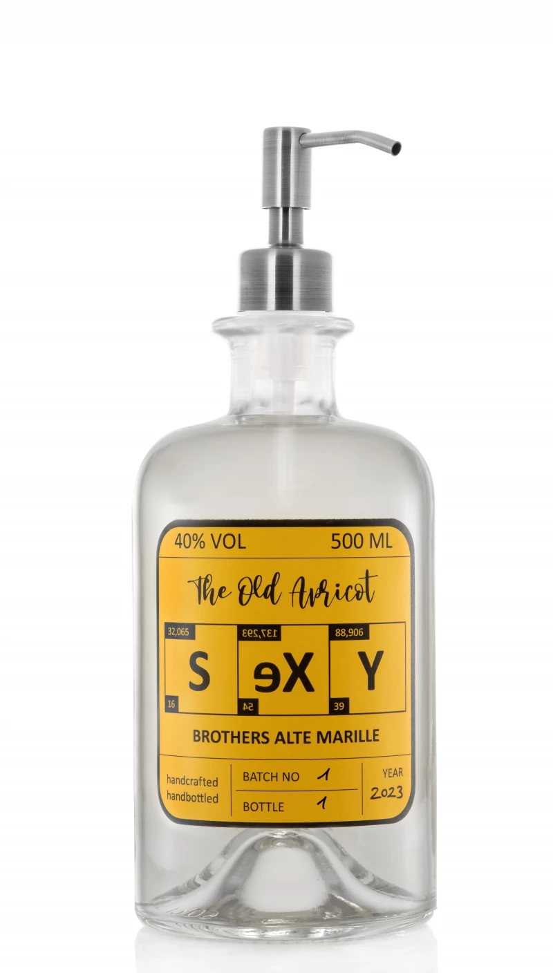 The Old Apricot Sexy Alte Marille 0.5l 40% Vol. inkl. Upcycling Pumpkopf "Metallic schwarz"