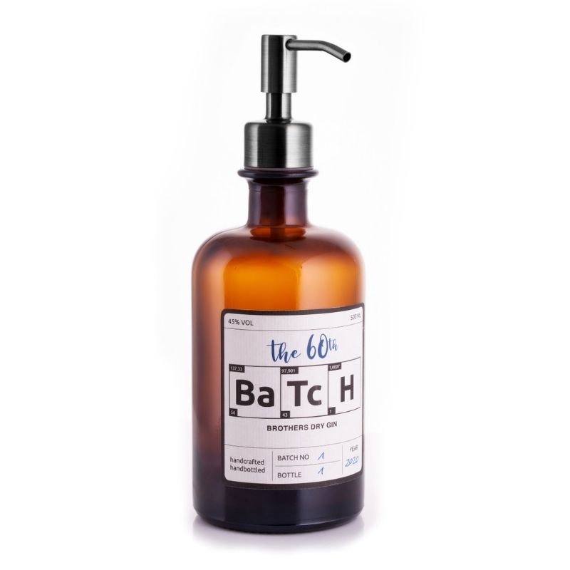 "The 60th Batch" Dry Gin 0.5l 45% Vol. inkl. Upcycling Pumpkopf "Metallic schwarz""